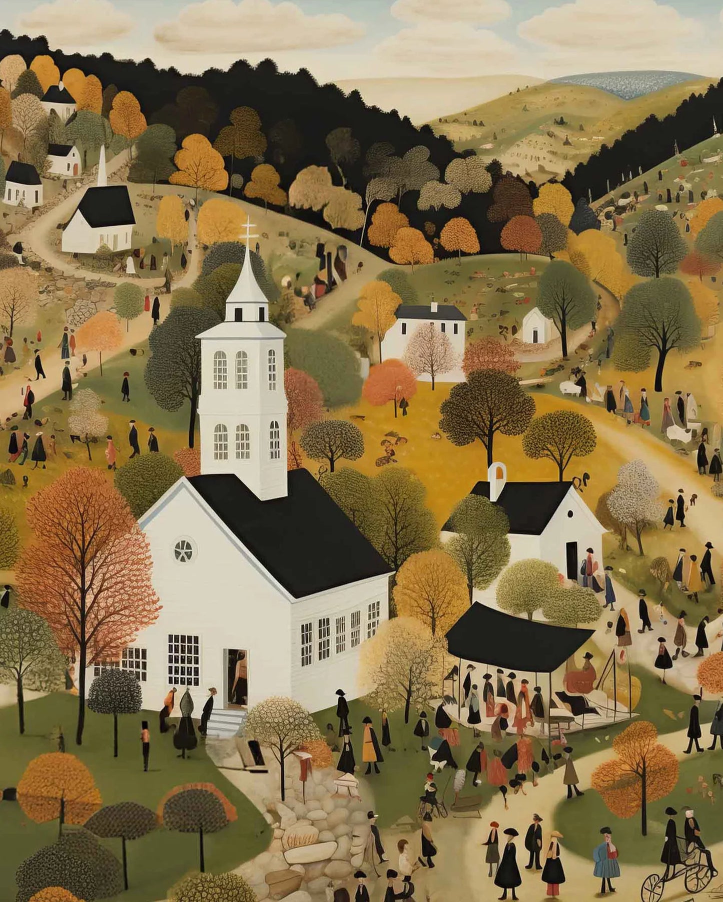 Country Road Church and Community Poster Landscape Scenery Canvas Painting American Folk Wall Art Picture Living Room Home De Peaceful Pleasures Health and Wellness 14 50x70cm Unframed