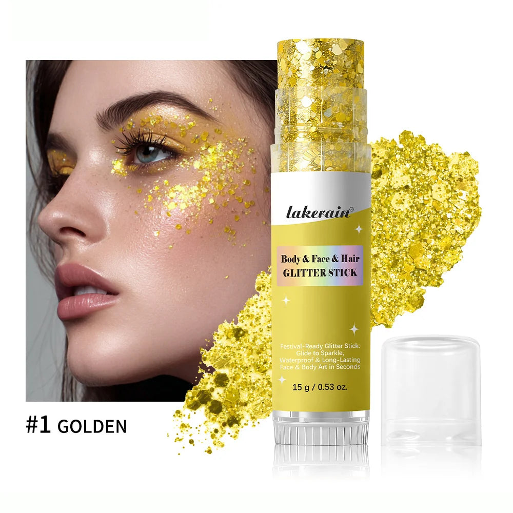 Shiny Glitter Gel Stick Highlighter, Sparkling Sequins Pearl White Pink Eyeshadow, Face Body Brighten Makeup for Stage & Daily L Peaceful Pleasures Health and Wellness 1Golden