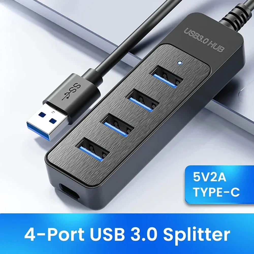 USB 3.0 4-Port Hub Splitter | Type-C Adapter for Laptop & PC