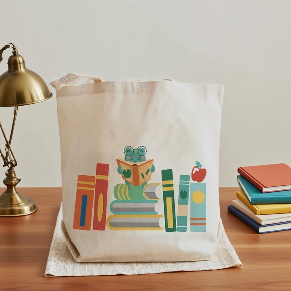 Custom Frog Canvas Tote Bag | Kids Library & Book Bag Gift