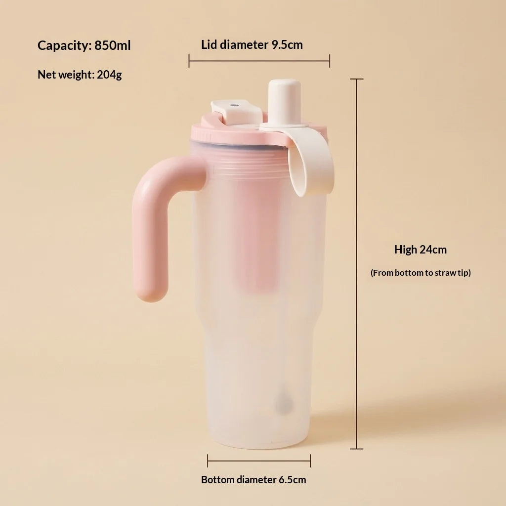 Portable Sport Drinking Bottle Transparent Plastic Water Cup with Straw&Strainer Travel Large Capacity Heat-resistant Tumbler Peaceful Pleasures Health and Wellness 850ml peachy pink
