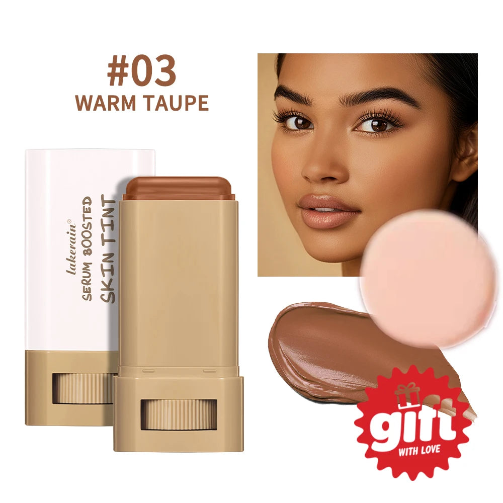 Waterproof Skin Tint Stick With Puff Nourishing Solid Tinted Serum Foundation Face Tint Balm Concealer Contour Stick Multi-use Peaceful Pleasures Health and Wellness Color 3With Puff