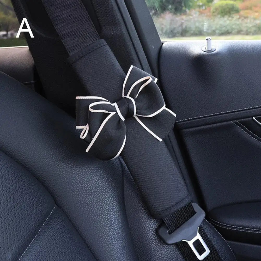 Cartoon Cute Seat Belt Shoulder Cover Bow Knot Car Decoration Supplies Set Interior Peaceful Pleasures Health and Wellness A