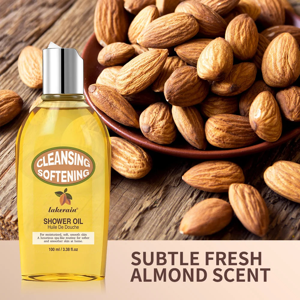Lakerain Almond Shower Oil Gentle Full-body Cleanse Moisturize Irresistible Subtle Scent Silky Foam Ideal Body Care Shower Oil Peaceful Pleasures Health and Wellness