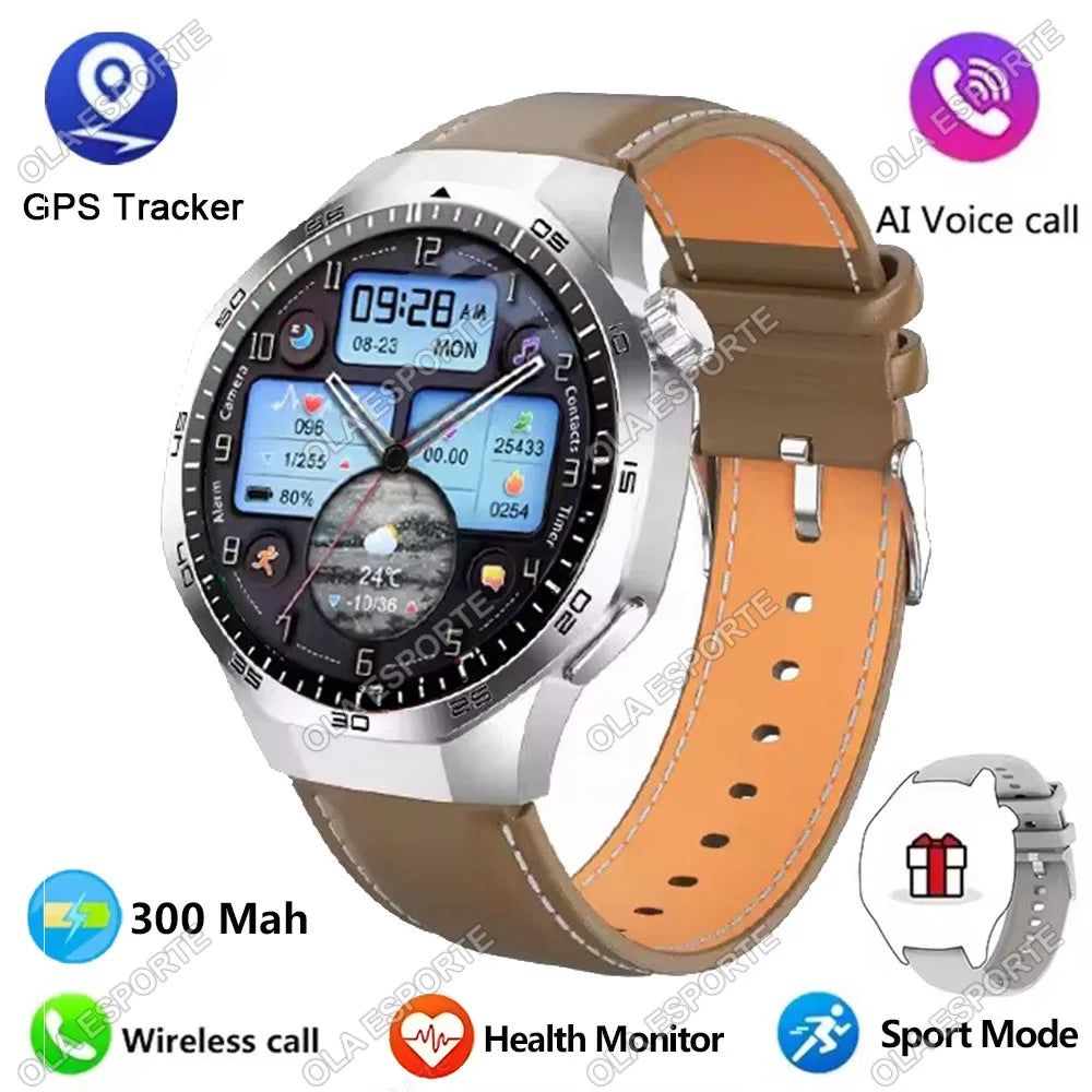 2026 New Watch 5 Pro GPS Smart Watch 1.53'' AMOLED Screen Heart Rate Monitor Sports Tracker Smartwatch Men Women For Android IOS Peaceful Pleasures Health and Wellness Silver Br-Leather