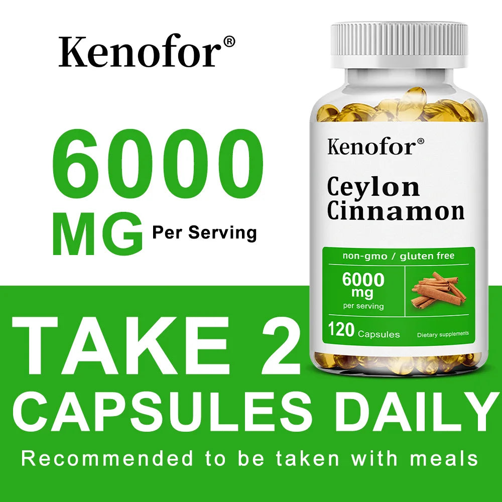 Ceylon Cinnamon Supplement 6000mg - Energy & Heart Health Support, Antioxidant, Non-GMO & Gluten Free - 30/60/120 Capsules Peaceful Pleasures Health and Wellness
