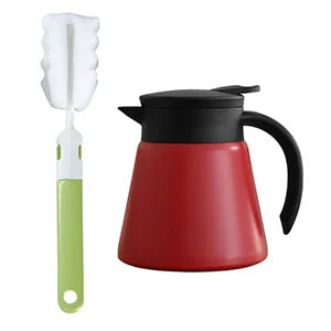 Thermal Coffee Carafe Tea Pot - 304 Stainless Steel Double Wall Vacuum Insulated, Hot & Cold Retention, Cool Touch Handle Peaceful Pleasures Health and Wellness Red x brush