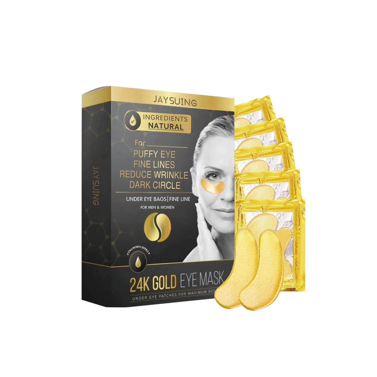 24k Golden Collagen Eye Mask Relieve Dull Skin Repair Barrier Improve Sebum Secretion Tone Moisturizing Brightening Eye Patches Peaceful Pleasures Health and Wellness 5 Pairs 5 Pairs