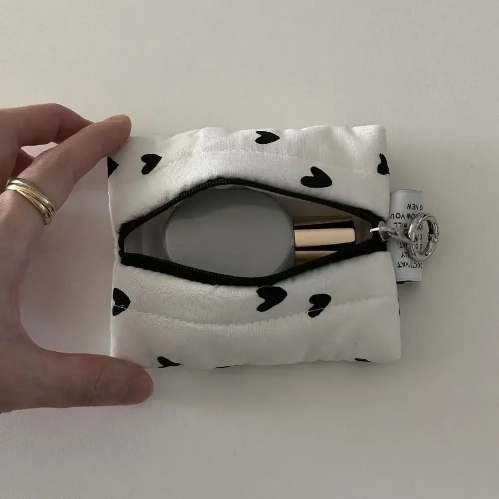 New Korean Version Instagram Style Design Change Storage Bags Cute Hand Held Bags Makeup Lipstick Card Bag Portable Cloud Bags Peaceful Pleasures Health and Wellness white heart
