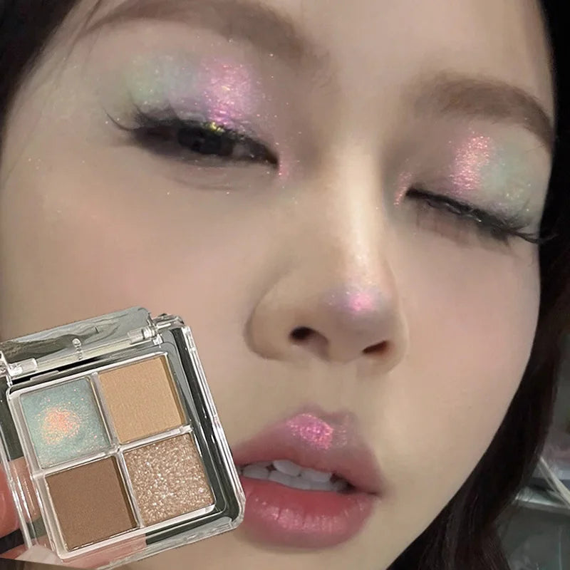 Chameleon Glitter Eyeshadow Palette – 4-Color Metallic Pink