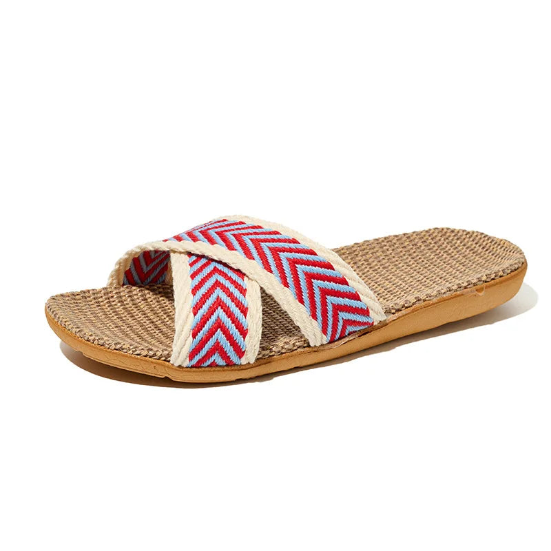 Women's Anti-Slip Linen Flat Slippers | Indoor, Shower & Beach