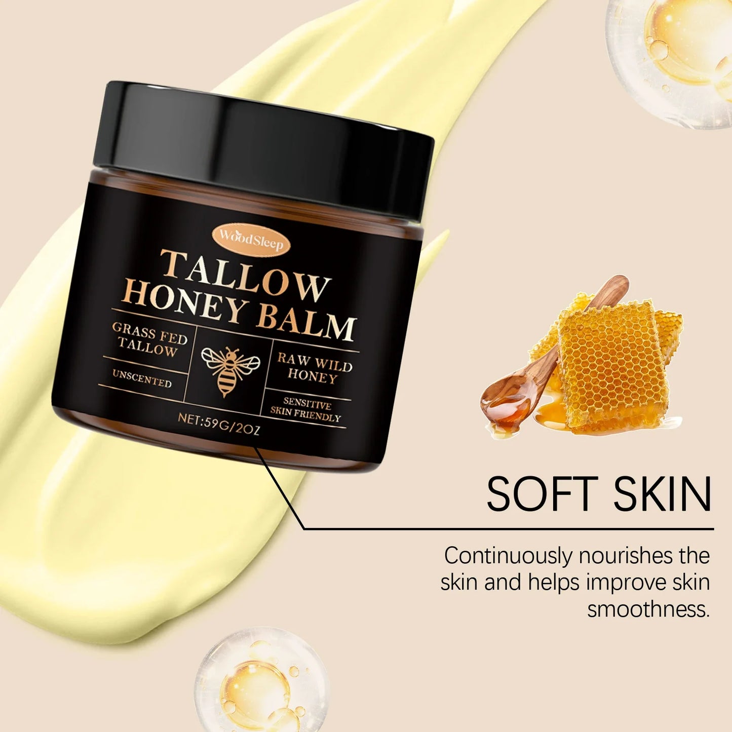 WOODSLEEP Tallow Honey Balm – Moisturizing Face Hand Body Balm
