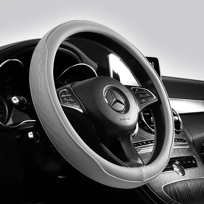 Napa Leather Perforated Patchwork Car Steering Wheel Cover, Non-slip, Breathable, Universal 15 Inch (Approx. 38.1cm) Peaceful Pleasures Health and Wellness
