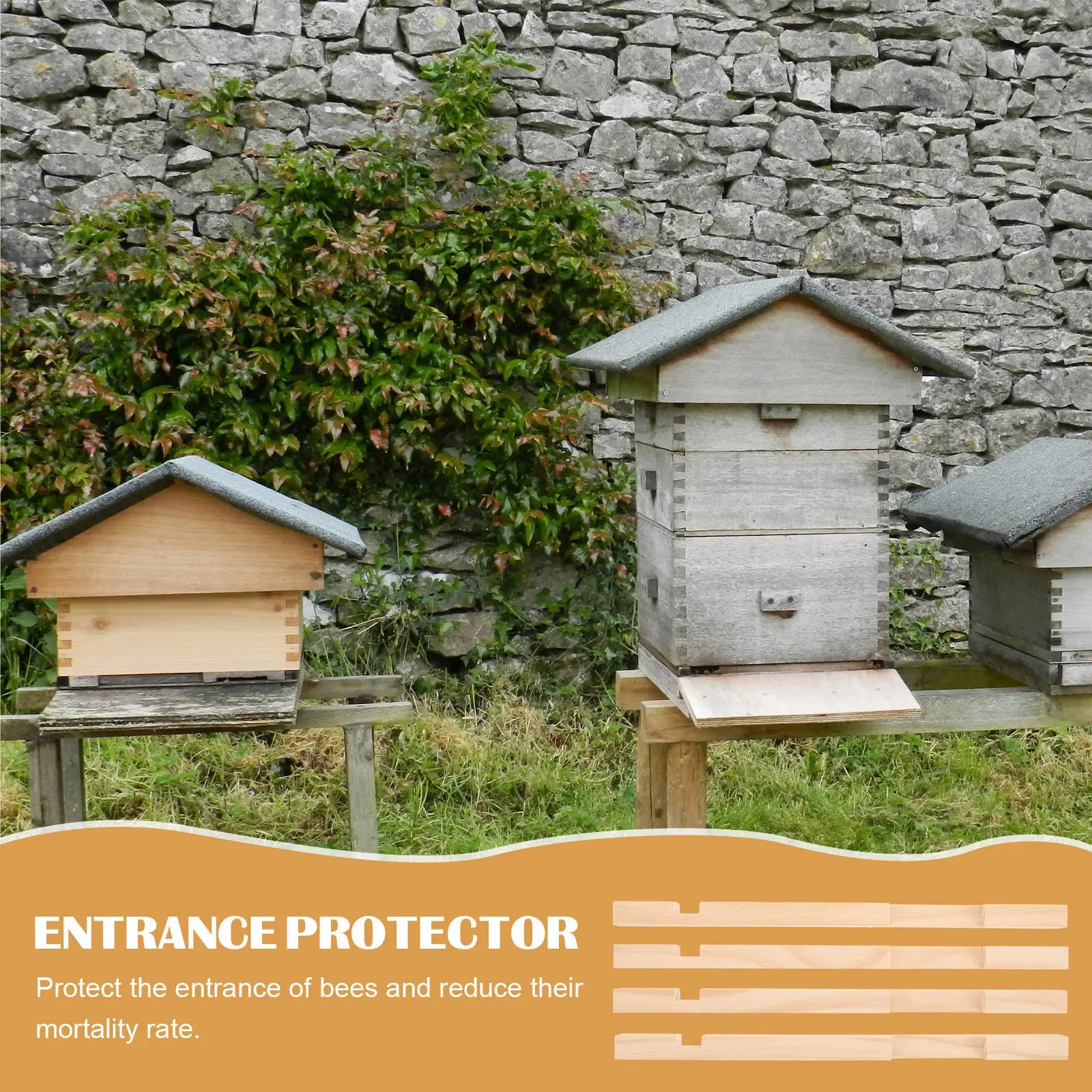 4Pcs Bee Entrance Reducer Wooden Beekeeping Tool for Honeycomb Frame Installation Bee Nest Entrance Protector Beehive Peaceful Pleasures Health and Wellness