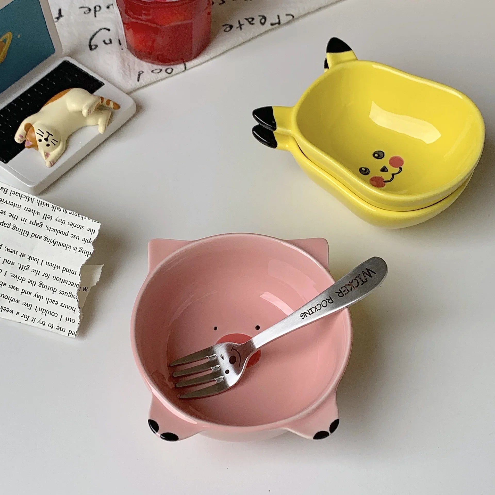 Cartoon Cute Ceramic Dipping Dish Home Snack Side Dishes Bone Plate Seasoning Soy Sauce Sauce Dish Exquisite Household Tableware Peaceful Pleasures Health and Wellness