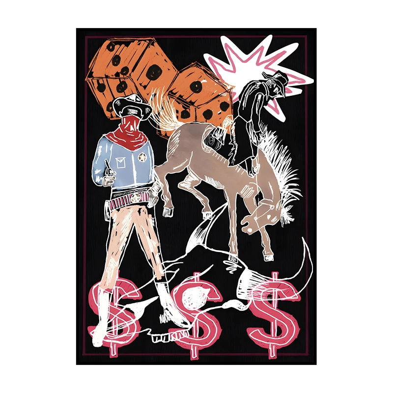 Western Cowboy Canvas Wall Art | Vintage Retro Poster Print