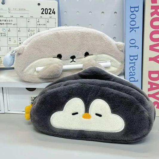 no Pendant Large Capacity Pencil Case Cute Otter Penguin Plush Pen Bag Cute Cartoon Stationery Storage Bag Peaceful Pleasures Health and Wellness