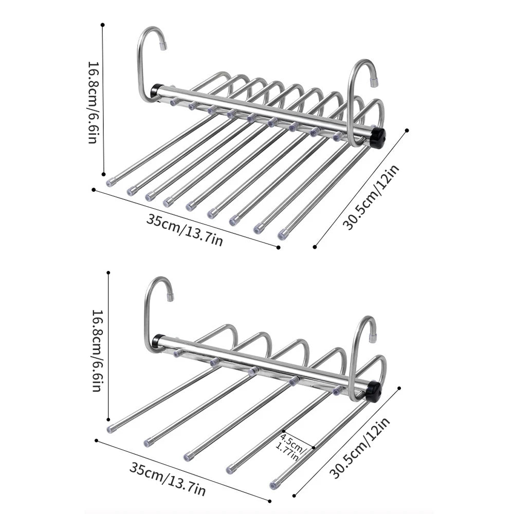 Stainless Steel Folding Pants Hanger – Multi-Layer Magic Clips & Retractable Space-Saving Organizer Peaceful Pleasures Health and Wellness