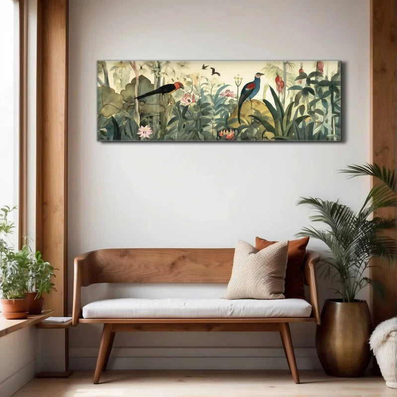 Panoramic Botanical Wall Art Floral Canvas Poster Print Large Wide Wall Art - Panoramic Floral Wall Art Print - Above Bed Print Peaceful Pleasures Health and Wellness