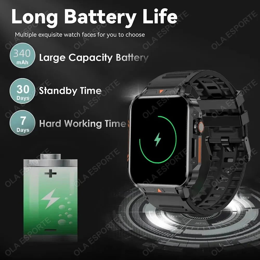Rugged Military Smart Watch 1.95" Bluetooth Fitness Tracker