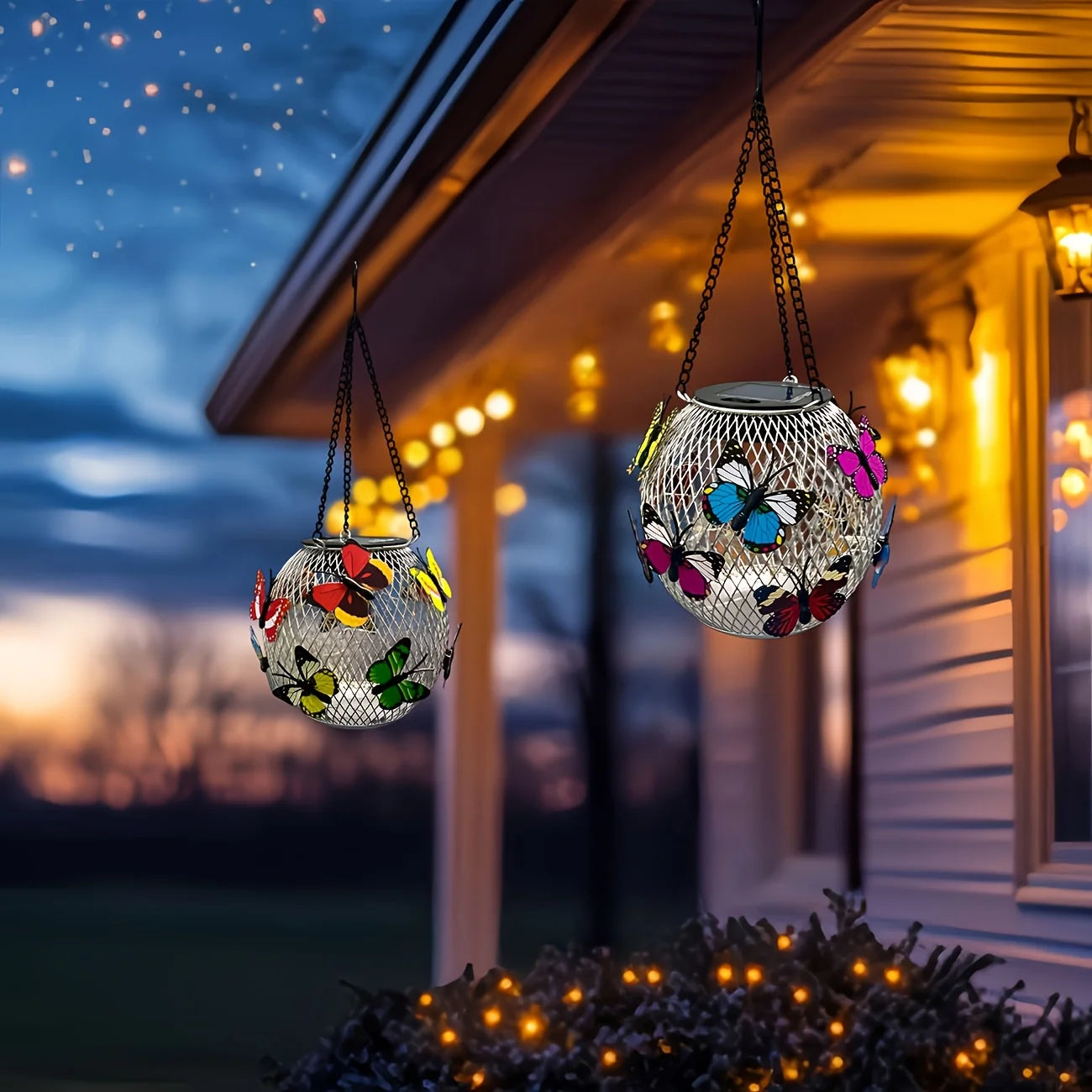 Solar Powered Hanging Lantern Metal Mesh LED Light Waterproof Outdoor Garden Yard Patio Decor Warm White/Butterfly Night Lamp Peaceful Pleasures Health and Wellness