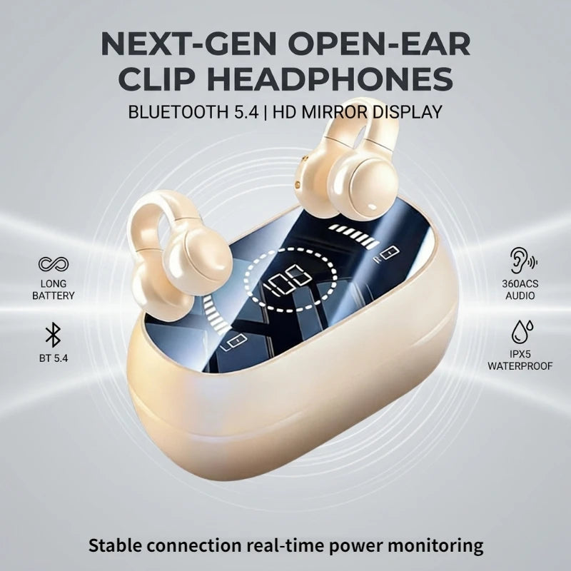 Ear-Clip Wireless Headphones Bluetooth Headset With Mic Handsfree Noise Canceling Earphones Clip Ear Music Sports Gaming Earplug Peaceful Pleasures Health and Wellness