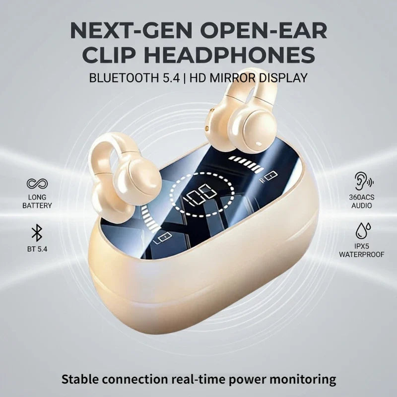 DIXSG Ear-Clip Bluetooth 5.3 Headphones – Noise Canceling & Mic