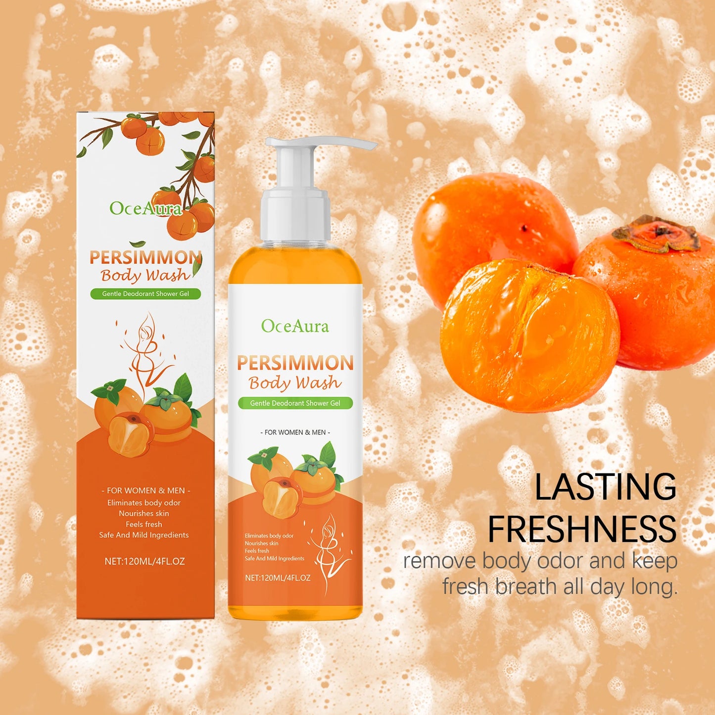 OceAura Persimmon Body Wash – Odor Control & Moisturizing Shower Gel