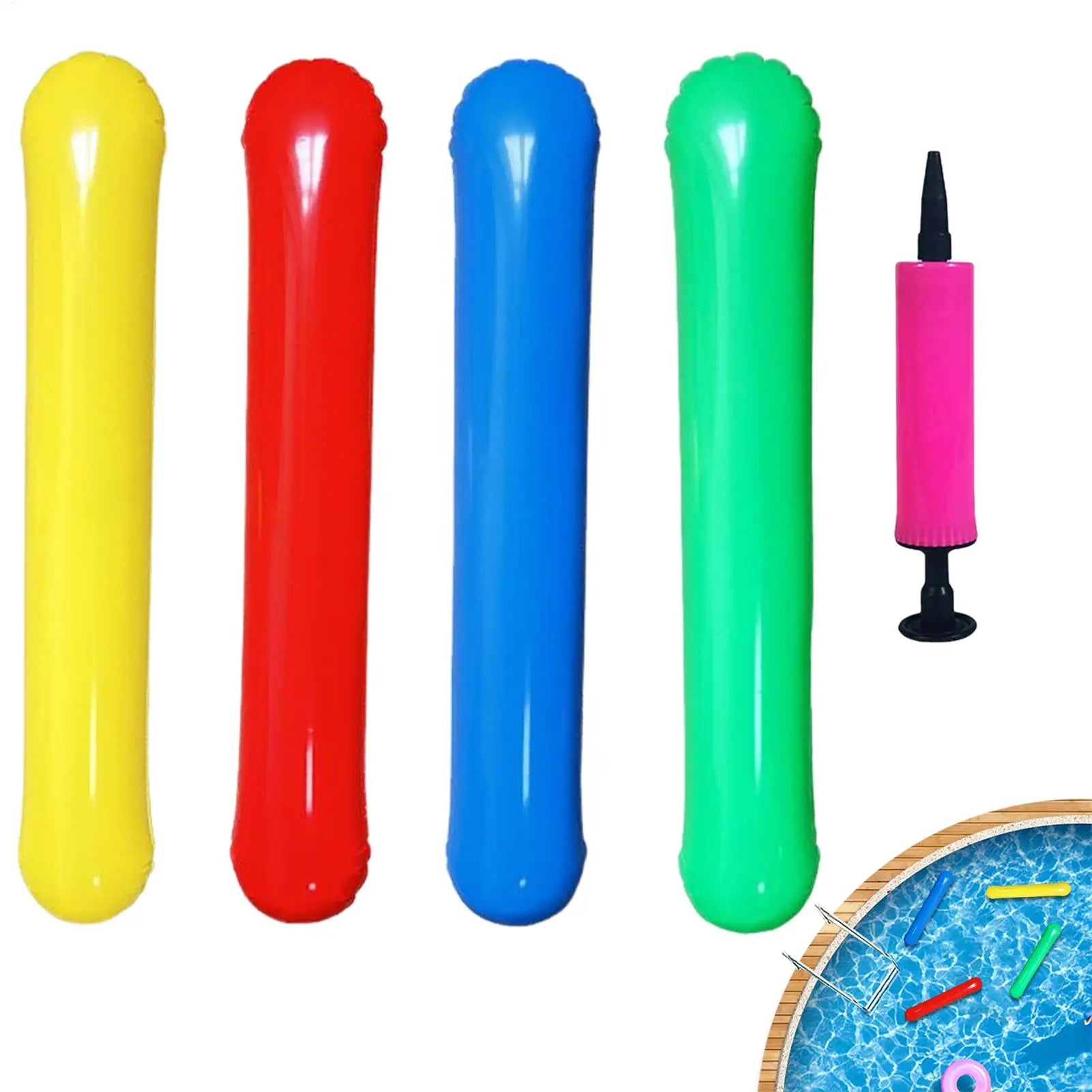 Inflatable Pool Noodle Set 4pcs Water Float Toys with Air Pump Pool Sticks for River Lake Beach Party Vacation Weekend Peaceful Pleasures Health and Wellness
