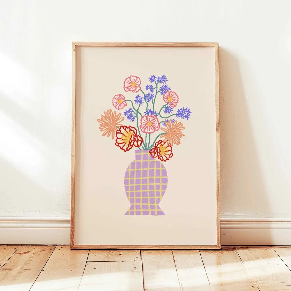 Retro Beige Floral Canvas Wall Art | Unframed Plant Print