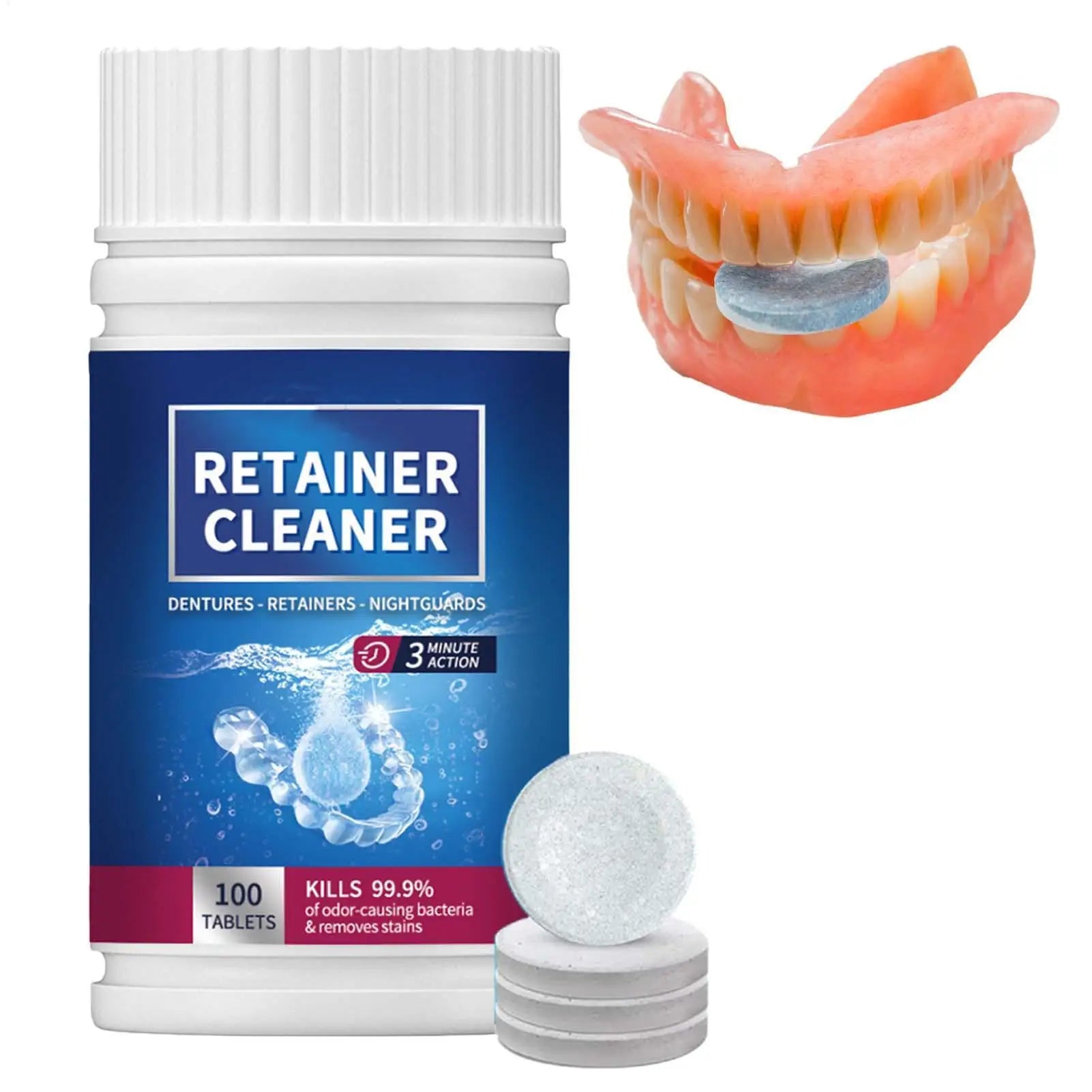 Denture Cleaning Tablets 100pc – Retainer & Night Guard Cleaner Denture Cleaning Tablets Peaceful Pleasures Health and Wellness