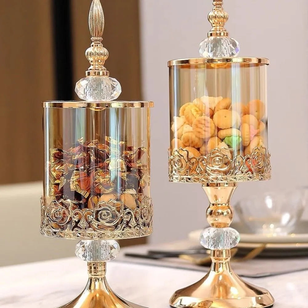 European Crystal Glass Candy Jar | Gold-Plated Lid Home Decor