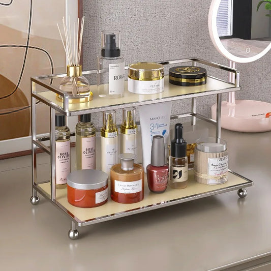 Metal Desktop Layered Storage Rack, Double-Layer Desk Storage Rack, Water Cup and Coffee Cup Storage Rack, Bathroom Cosmetics St Peaceful Pleasures Health and Wellness