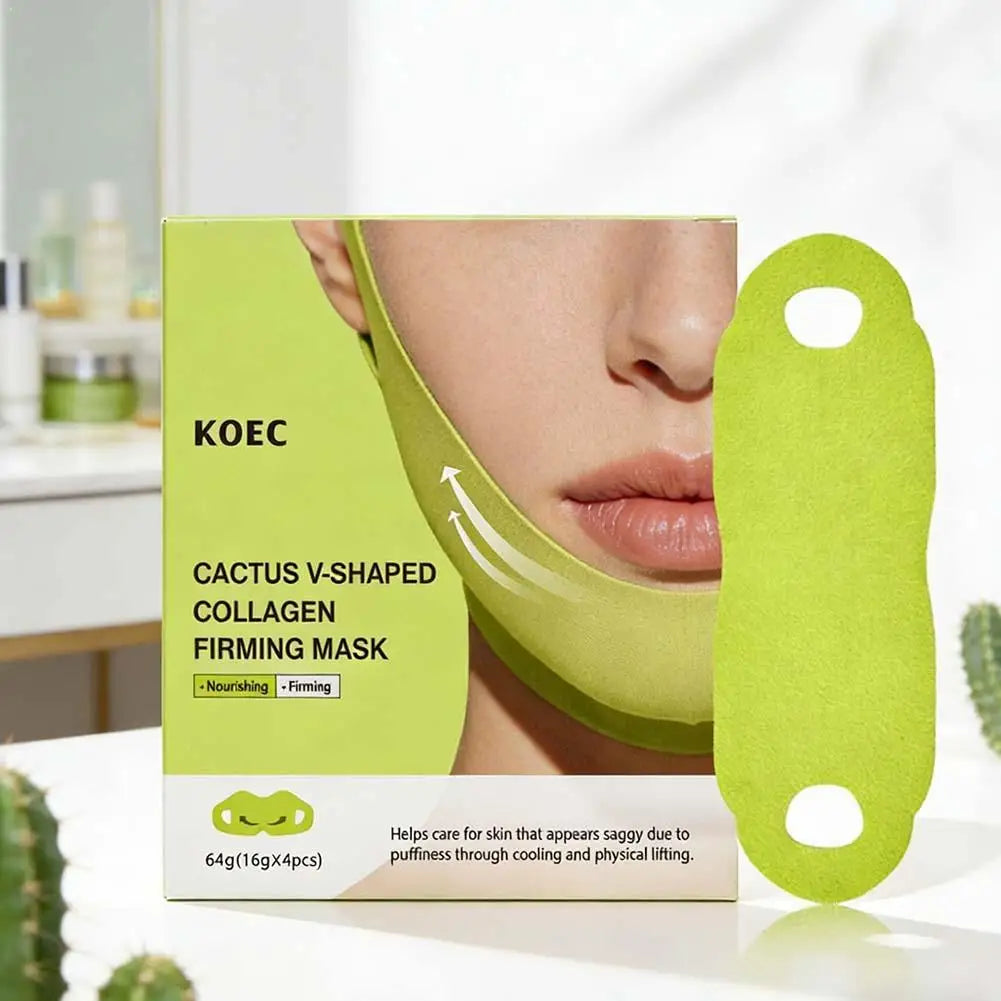 Cactus Collagen V-Shape Firming Mask 4-Pack | Jawline Sculpt