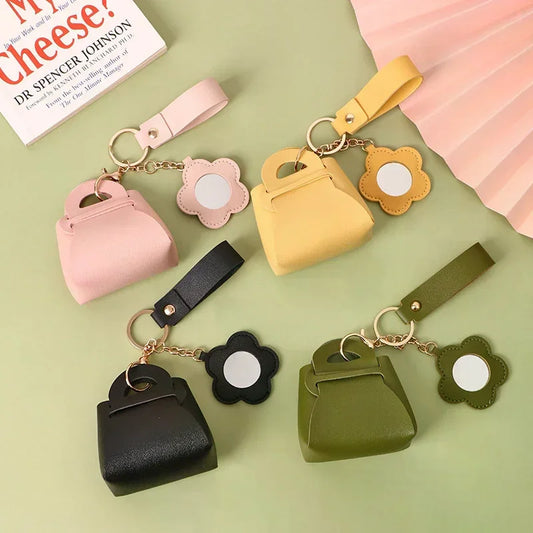 PU Leather Mini Clutch Bag Keychain with Mirror | Cute Pendant Bag Charm Keychain Oasis Select