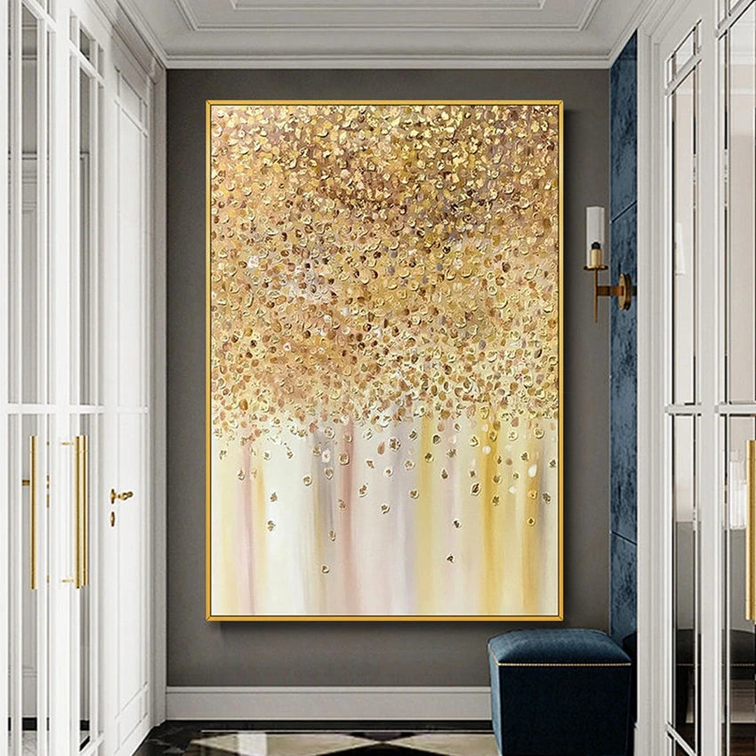 Custom Abstract Gold Foil Hanging Poster Nordic Handmade Canvas Oil Painting Wall Decoration Mural For Living Room Bedroom Porch Peaceful Pleasures Health and Wellness