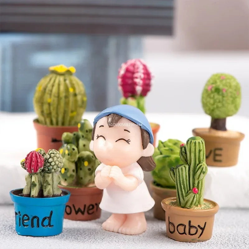 Cartoon Miniature Cactus Potted Handmade Realistic Mini Potted Plant Resin DIY Cactus Figurines Desktop Decorative Fairy Garden Peaceful Pleasures Health and Wellness