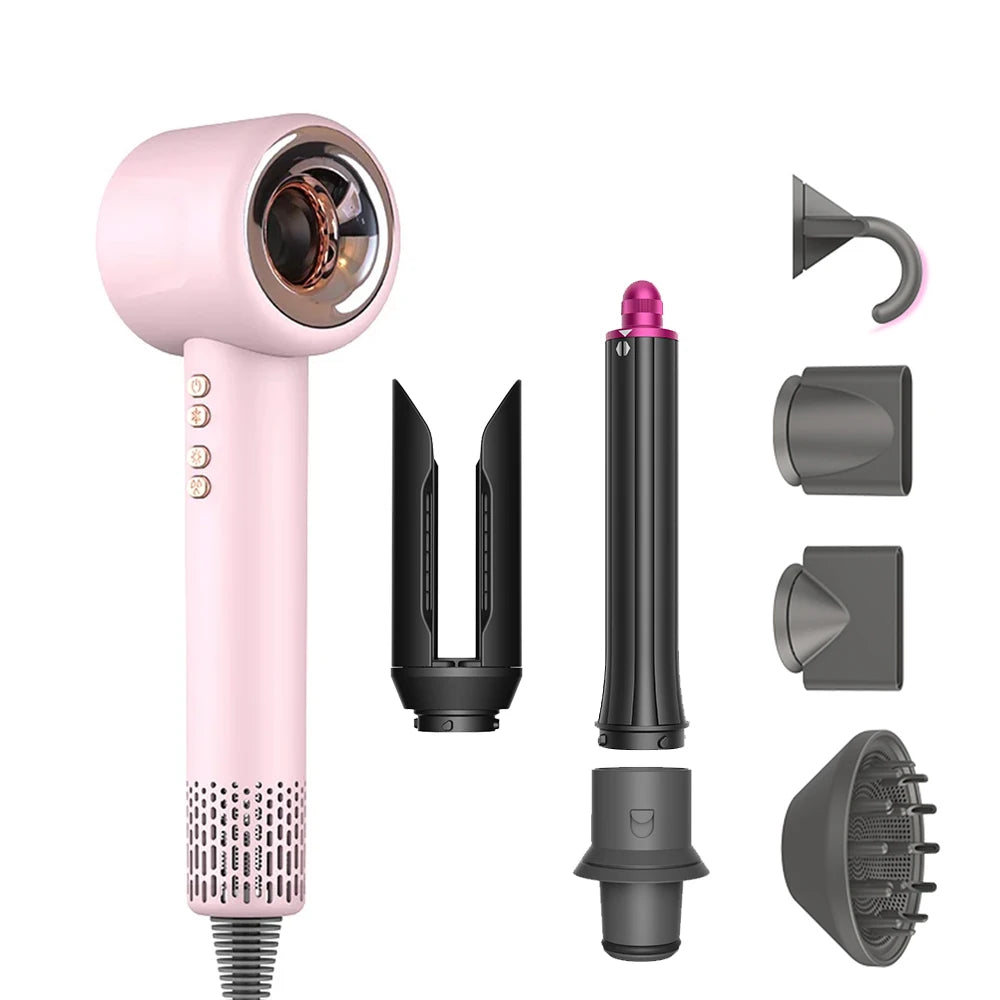 3 in 1 Airwrap Automatic Curling Iron Brushless Negative Ions Hair Dryer Wet & Dry Straightener Salon Long-Lasting Styling Tools Peaceful Pleasures Health and Wellness Pink US