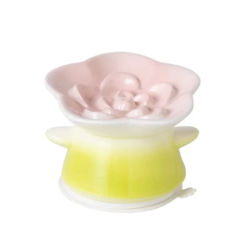 Elevated Ceramic Cat Bowl | Flower Shape Anti-Slip Tilted Feeder