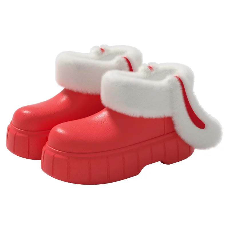 New EVA Removable Washable Rabbit Ear Cotton Shoes with Plush Waterproof Cotton Slippers for Women's Winter Outerwear Thick Sole Peaceful Pleasures Health and Wellness 40-41 Red