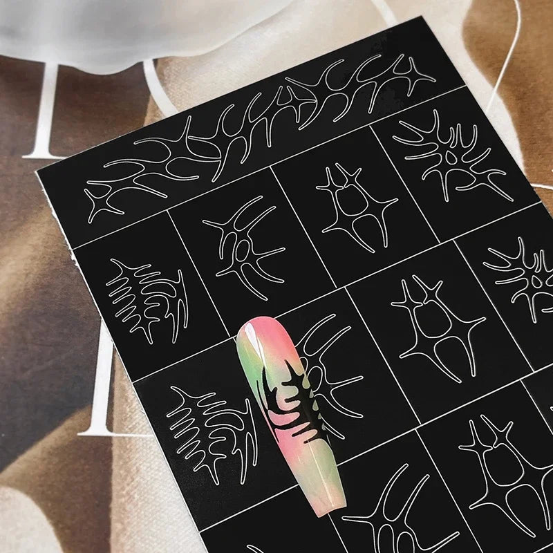 1 Sheet Nail Airbrush Stencil Stars Moon Fishbone Pattern Hollow French Manicure Sticker Templates for Nail Art Peaceful Pleasures Health and Wellness