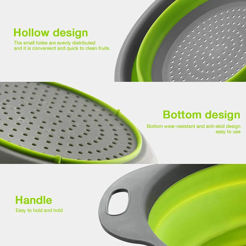 Silicone vegetable and fruit cleaning and drainage basket cleaning basket Folding water filter net Kitchen Gadgets Peaceful Pleasures Health and Wellness