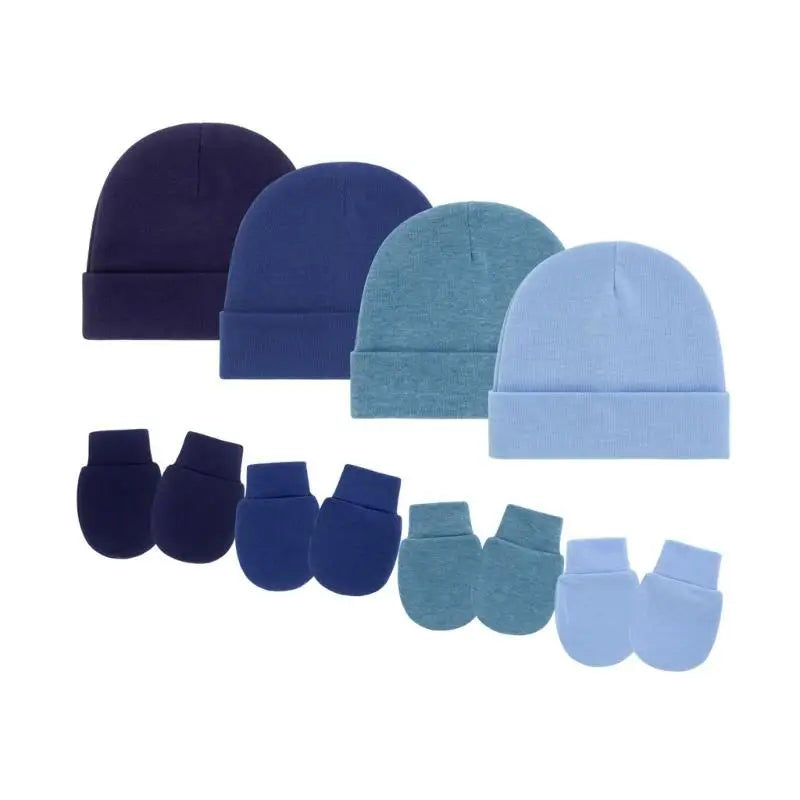 4-Pack Newborn Baby Bonnet Hat & Mittens Set | 0–3 Months Cotton