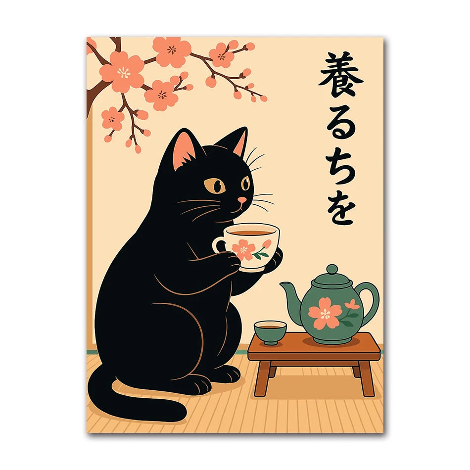 Cat with Cocktail Smoking Poster Canvas Painting Print Wall Art for Living Room Home Decor More Spaghetti, Less Upsetti Black Peaceful Pleasures Health and Wellness