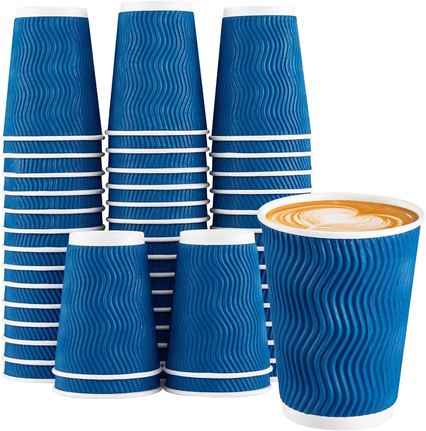 12OZ Coffee Cups Disposable Paper Coffee Cups Insulated Corrugated Kraft Ripple Wall Cup for Hot Beverage or Tea Drink Hot Water Peaceful Pleasures Health and Wellness Blue 20pcs