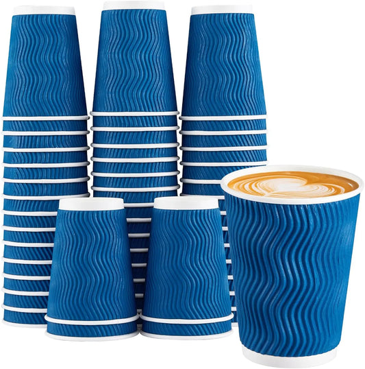 12OZ Coffee Cups Disposable Paper Coffee Cups Insulated Corrugated Kraft Ripple Wall Cup for Hot Beverage or Tea Drink Hot Water Peaceful Pleasures Health and Wellness Blue 20pcs