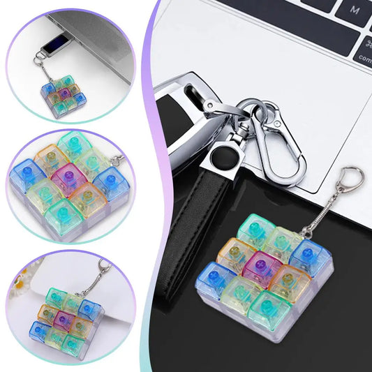 Fidget Keyboard Keychain – 9 Mechanical Keys & LED Light Fidget Novelty Keychain Oasis Select