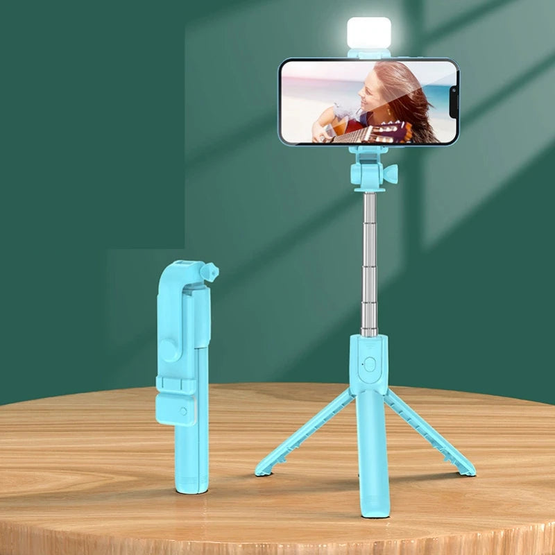 Wireless Bluetooth Selfie Stick Tripod with Remote Extendable Tripod with LED Selfie Light Detachable for Ios Android Smartphone Peaceful Pleasures Health and Wellness Blue