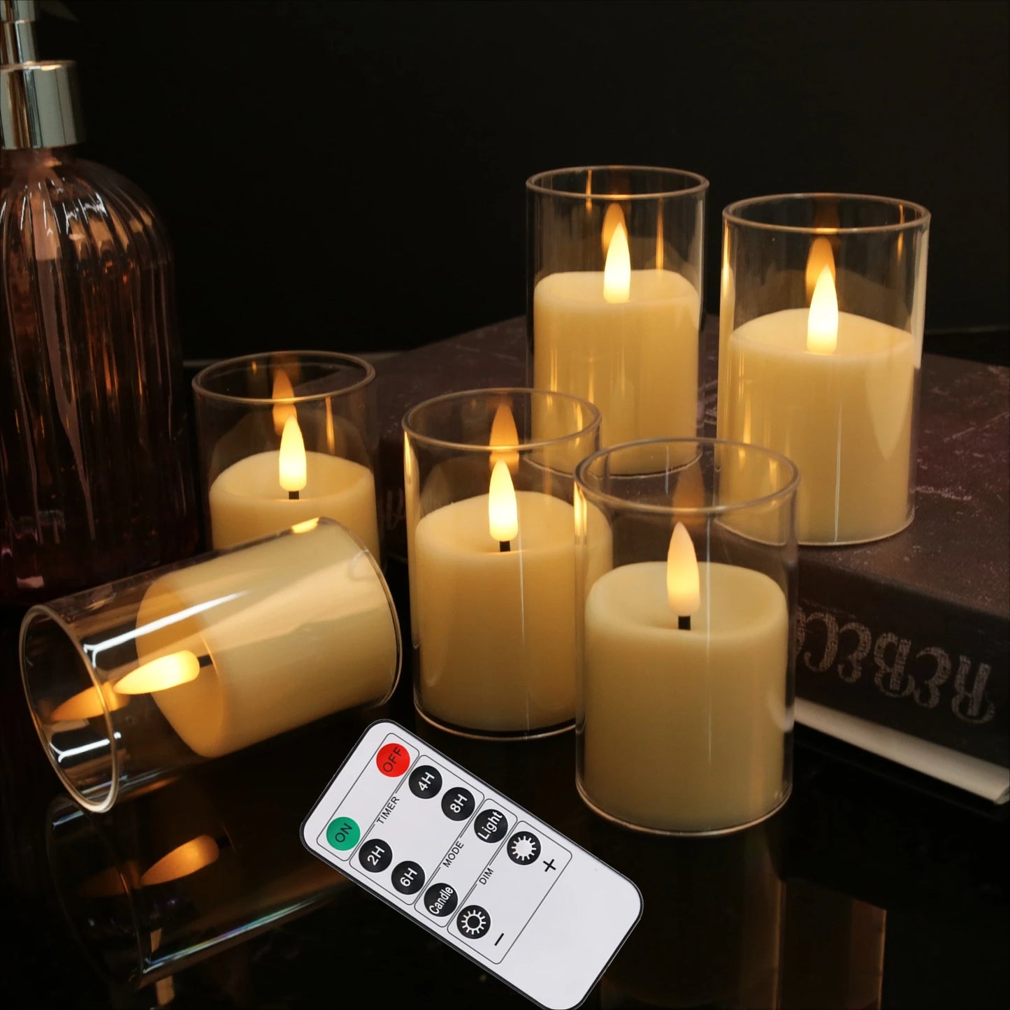 Flameless LED Electronic Candle with Remote Control LED Lighting with Flickering Flame Tea Lights Wedding Party Home Decor Peaceful Pleasures Health and Wellness 6Pcs Clear