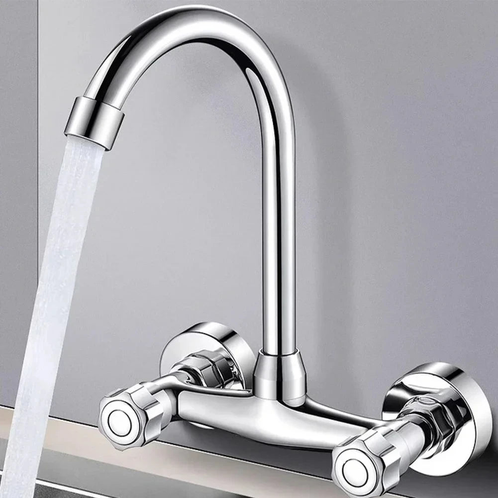 Wall Mount Kitchen Faucet | 360° Swivel Hot & Cold Brass